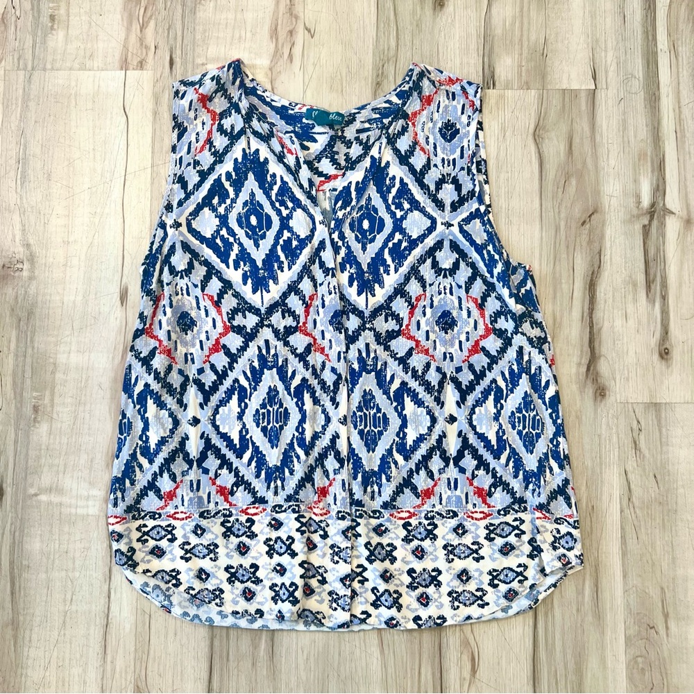 Vibrant Sleeveless Top with Red White and Blue Abstract Pattern - Size Large